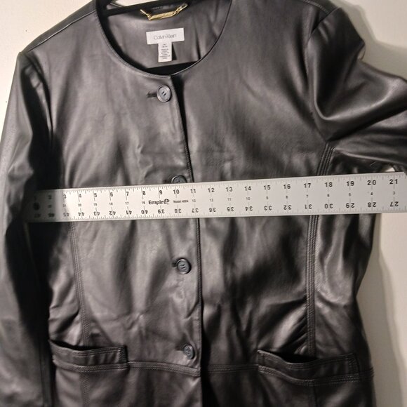 Calvin Klein Black Faux Leather Lightweight Coat, Size Medium Classic, Vegan - Picture 9 of 16